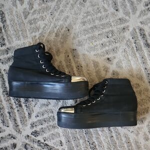 Jeffrey Campbell Black Platform Shoes with Silver Accents